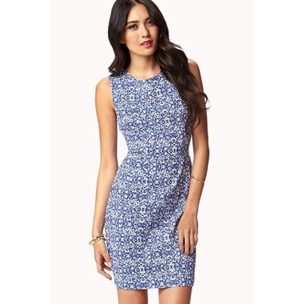 J.McLaughlin Blue White Damask Scroll Sleeveless Shift Dress L Catalina Cloth